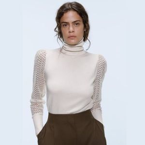 ZARA Turtleneck Sweater with Dotted Mesh Sleeves
